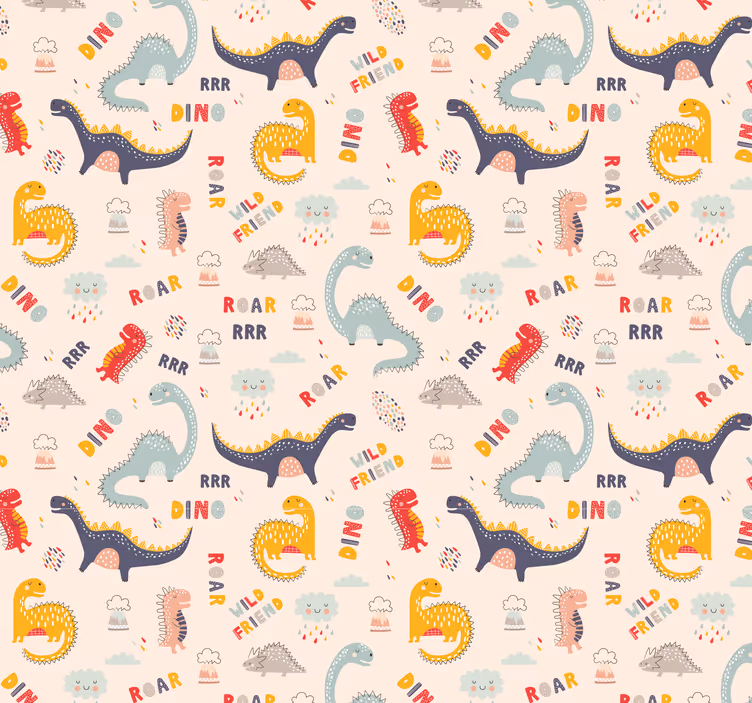 Tapete Kinderzimmer Bunte dinosaurier mit Namen - TenStickers