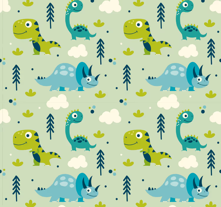 Tapete Kinderzimmer Grün mit Dinos - TenStickers
