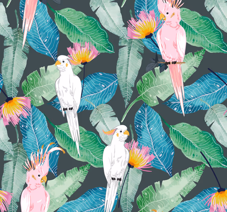 Schlafzimmer Tapete Natur tropische Vögel und Blätter - TenStickers