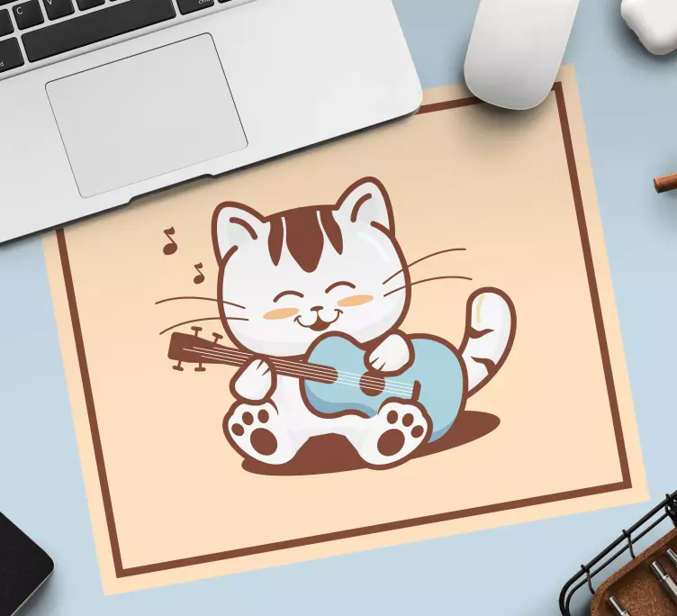 Gaming mauspad süße katze mit gitarre - TenStickers