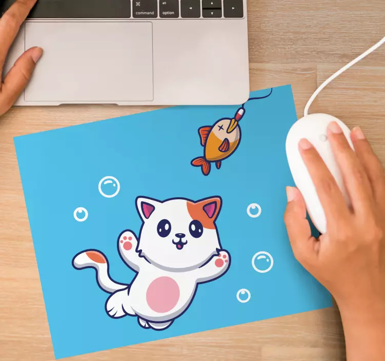 Gaming mauspad verspielte katze beim angeln - TenStickers