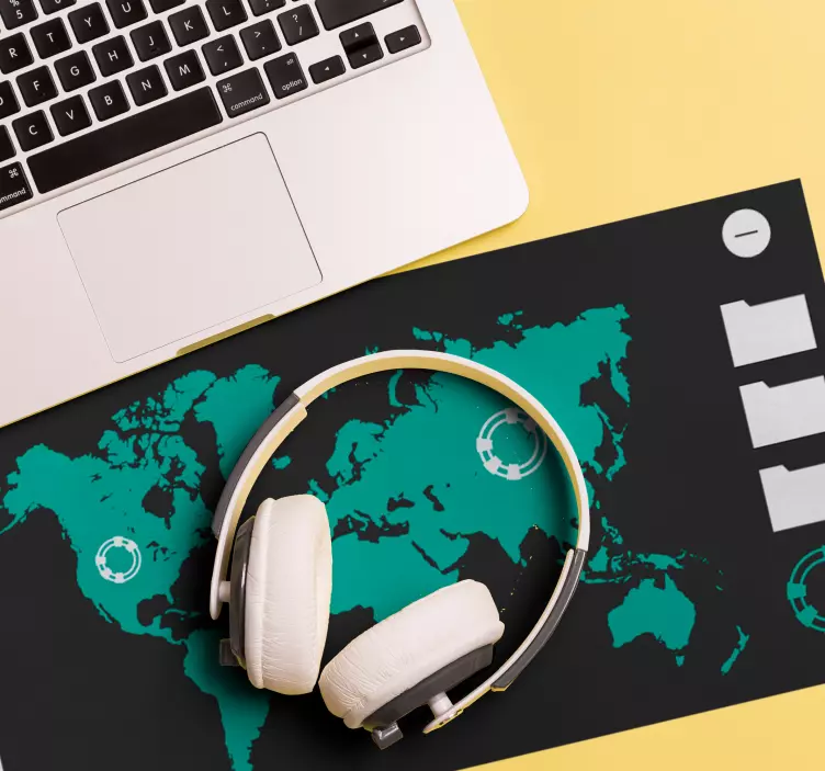 Gaming Mauspad Grüne weltkarte mit ordnern - TenStickers