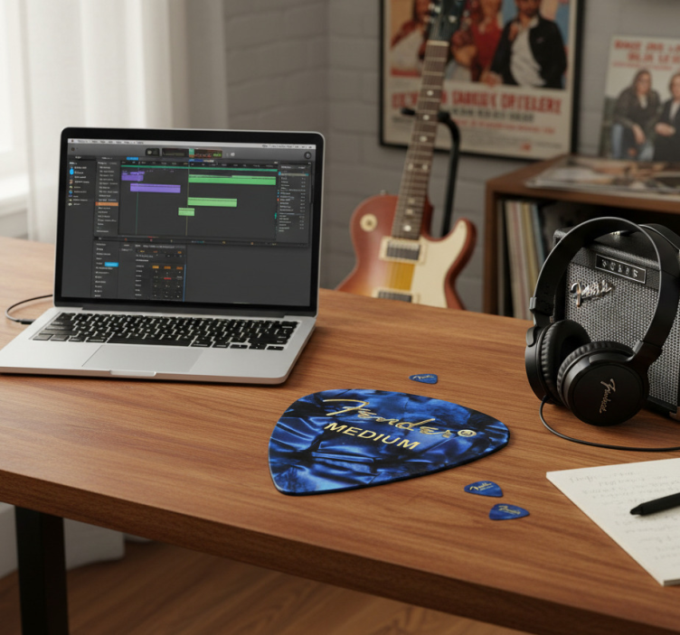 Mauspad mit blauem fender gitarrenplektrum - TenStickers