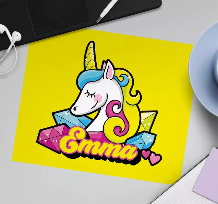 Mauspad mit namen einhorn charakterdesign - TenStickers