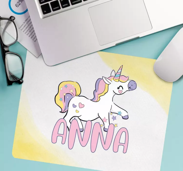Mauspad mit namen einhorn thema personalisierung - TenStickers