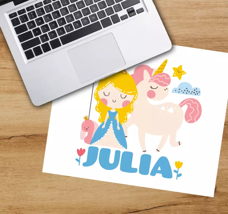 Mauspad mit namen prinzessin und einhorn - TenStickers