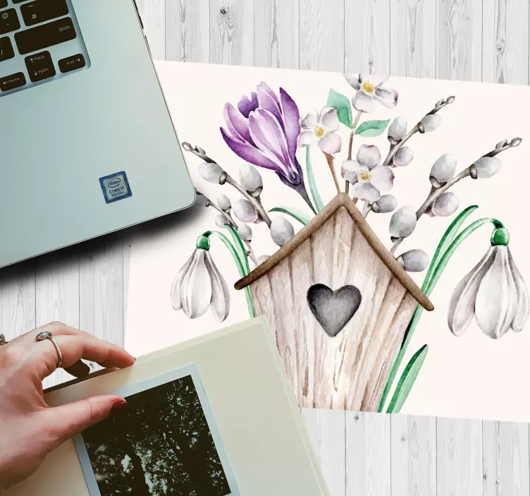 Mauspad originell vogelhaus blumenstrauß - TenStickers