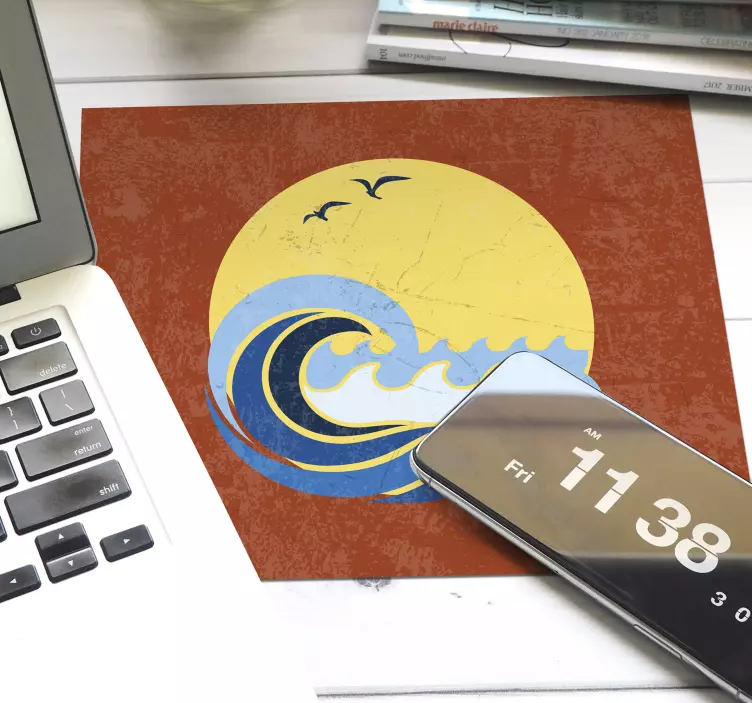 Mauspad originell wellen unter dem sonnenuntergang - TenStickers