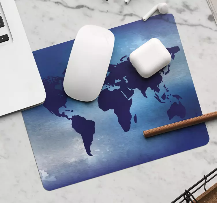 Mousepad Weltkarte Blau thematisiert - TenStickers