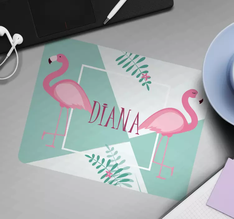 Mauspad mit Namen Süße flamingos mit blättern - TenStickers