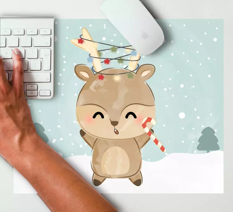 Mousepad weihnachten fröhliches rentier mit süßigkeiten - TenStickers
