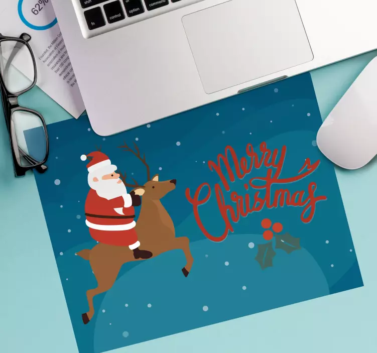 Mousepad weihnachten santa auf dem rentier - TenStickers