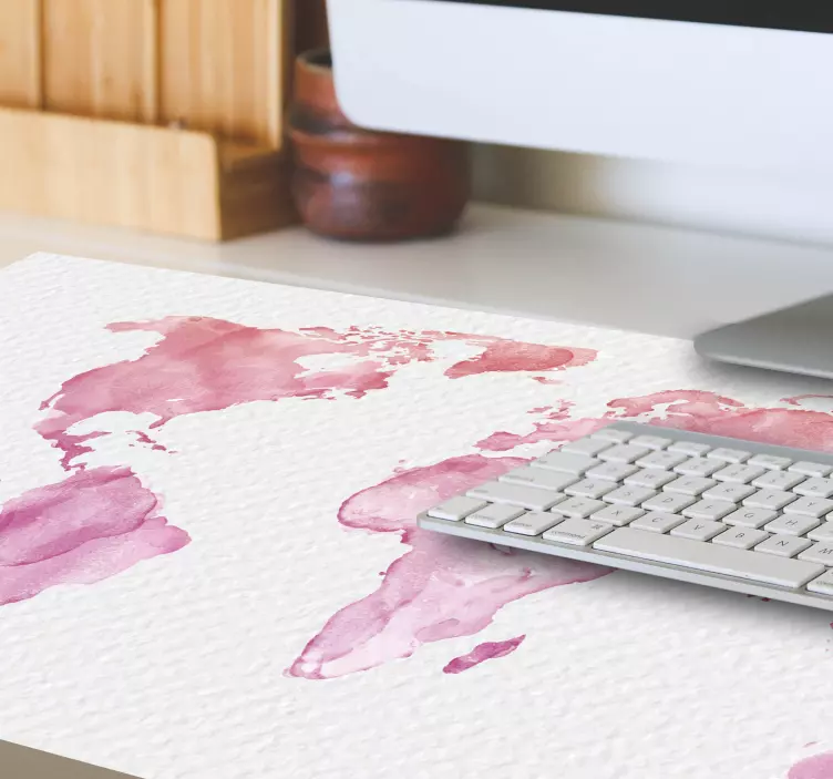 Mousepad weltkarte in pinker aquarelloptik - TenStickers