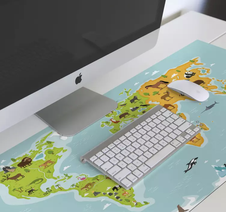 Mousepad weltkarte mit bunter tierwelt - TenStickers