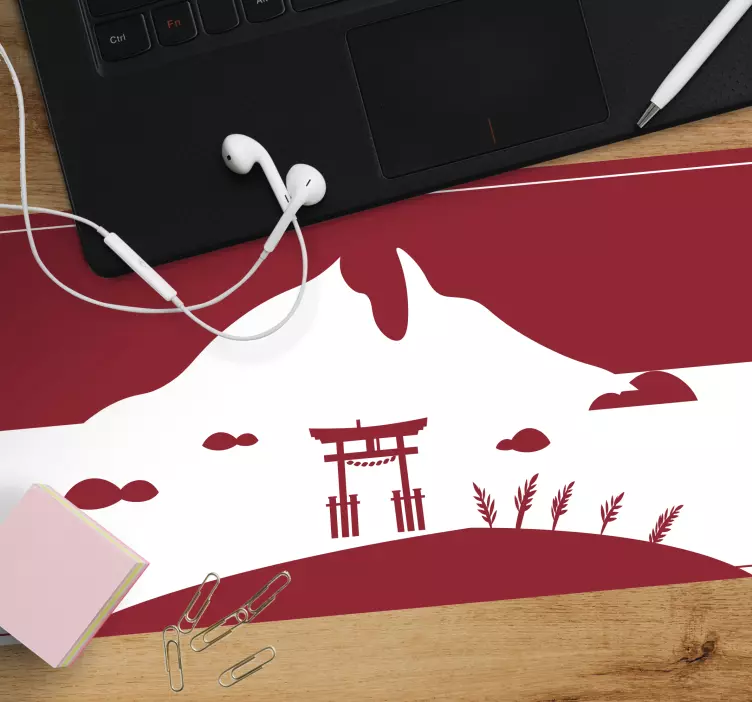 Mousepad weltkarte mit japanischem torii torbogen - TenStickers