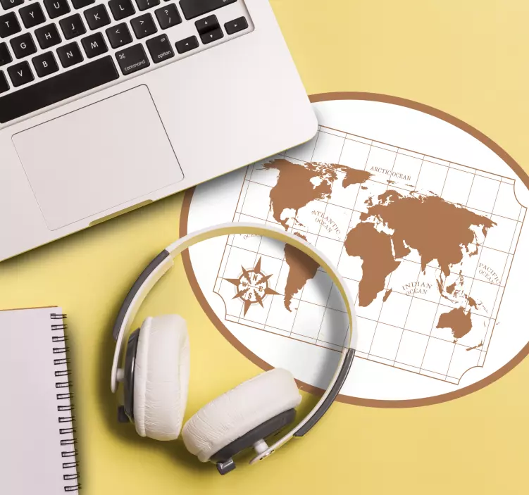 Mousepad weltkarte mit kompass - TenStickers