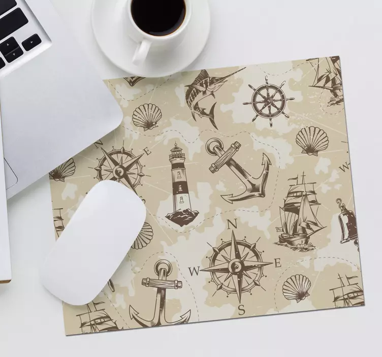 Mousepad weltkarte mit nautischen kompass-elementen - TenStickers