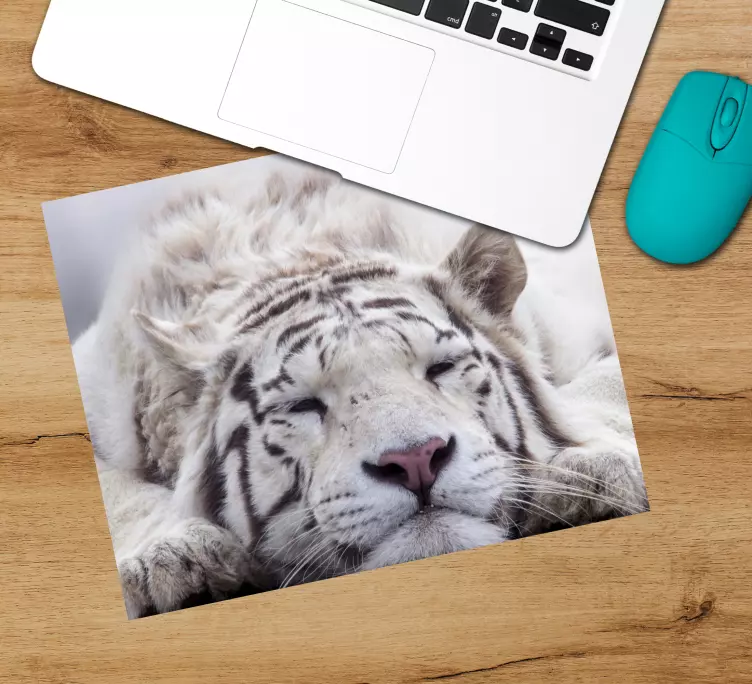 Ruhender weißer tiger mehr Mauspads - TenStickers