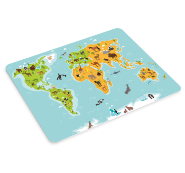 Mousepad weltkarte mit bunter tierwelt - TenStickers