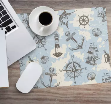 Mousepad weltkarte nautisches abenteuer thema - TenStickers