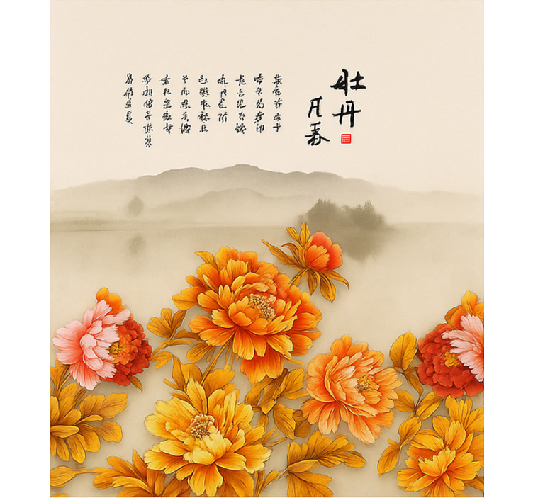 Rollo Wohnzimmer pfingstrose landschaftskunst - TenStickers