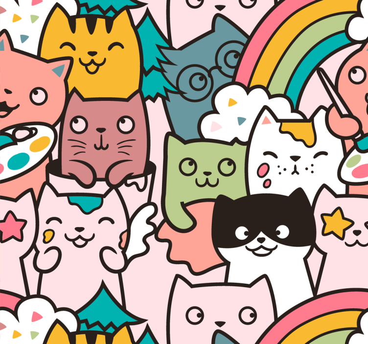 Rollo fenster kinderzimmer katzenzeichnung pastellfarben - TenStickers
