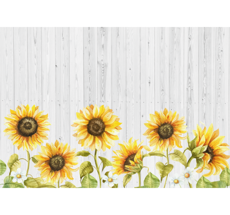 Rollo für küche sonnenblumen auf grauen holzplanken - TenStickers