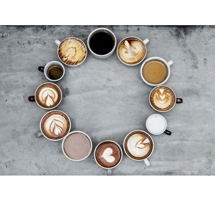 Rollo für küche mit verschiedenen kaffeetassen im kreis - TenStickers