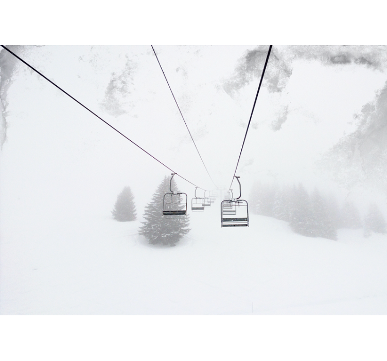 Rollo fenster weiß mit fotografie einer seilbahn im schnee - TenStickers