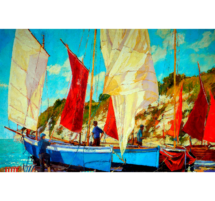 Rollo wohnzimmer mit drei booten auf dem wasser - TenStickers