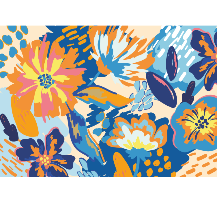 Rollo wohnzimmer mit blauen und orangen blättern - TenStickers