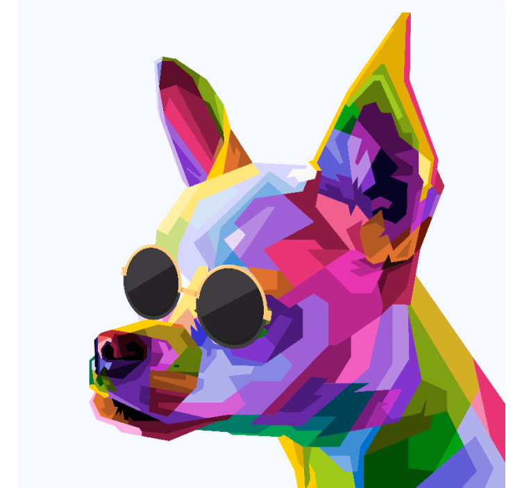 Rollo wohnzimmer mit mehrfarbigem chihuahua in brille - TenStickers