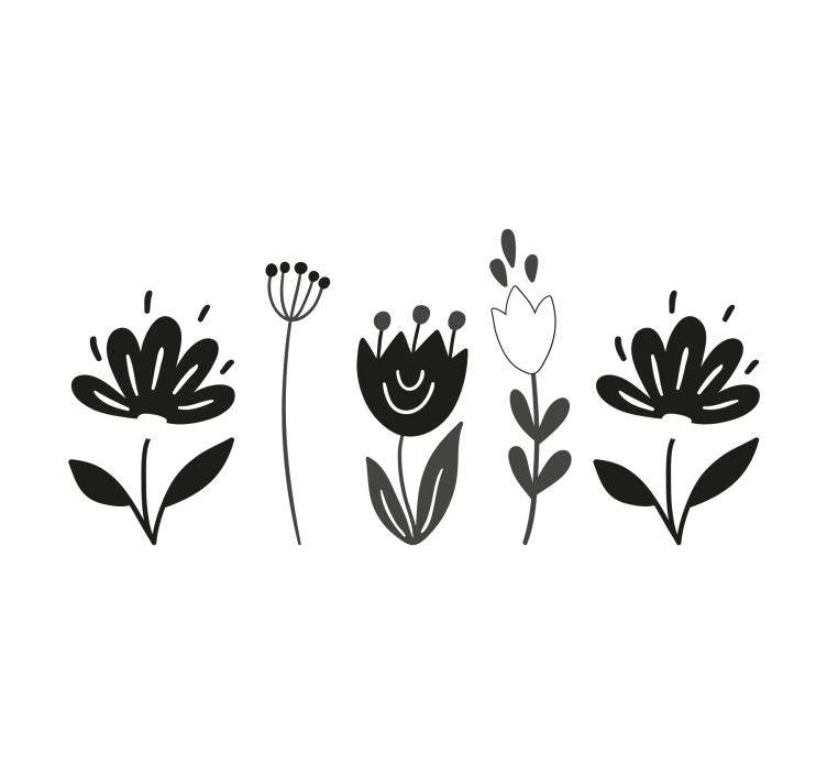 Rollo wohnzimmer mit schwarz-weißen blumen - TenStickers