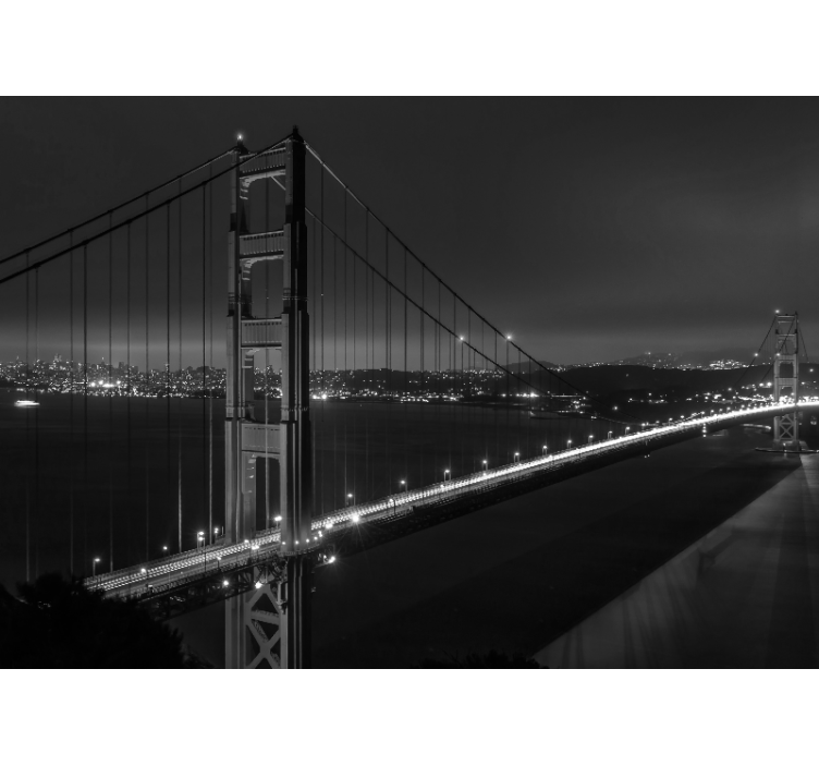 Rollo wohnzimmer golden gate bei nacht schwarzweiß - TenStickers