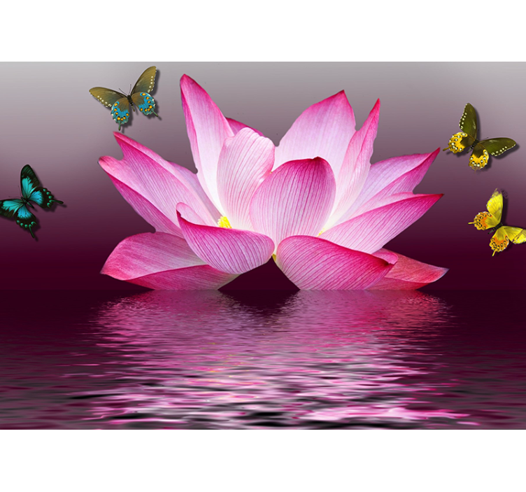 Rollo wohnzimmer pinker lotosblüte mit schmetterlingen - TenStickers