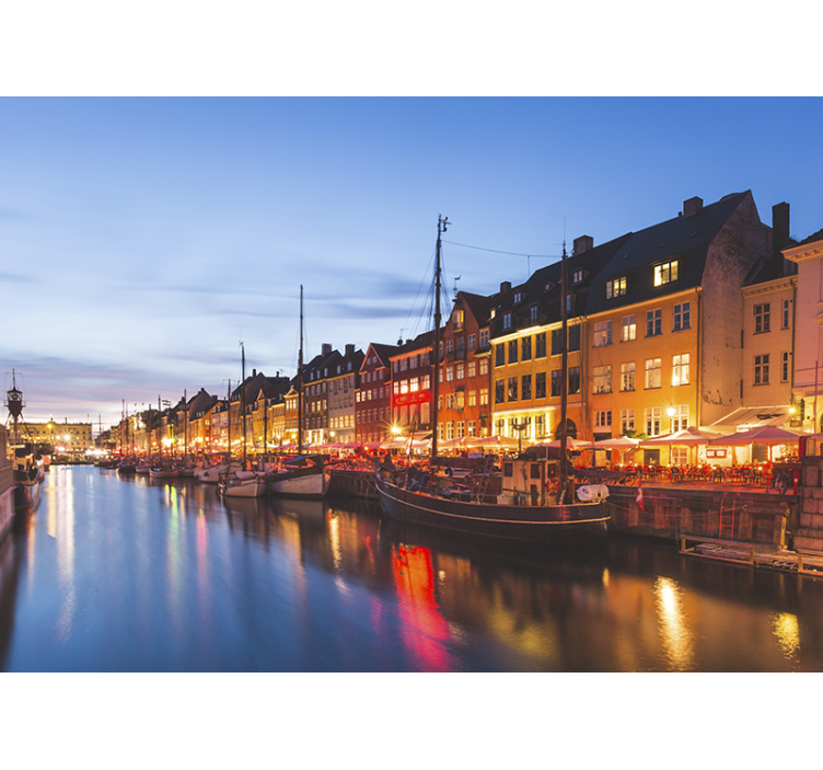Rollo wohnzimmer bunte kopenhagener häuser abends - TenStickers