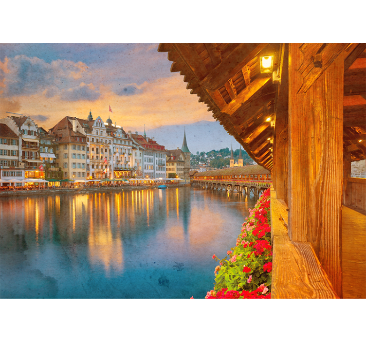 Rollo wohnzimmer alte gebäude am see in der schweiz - TenStickers