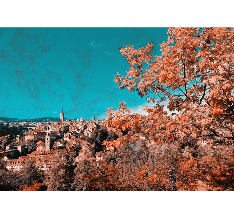 Rollo wohnzimmer mit bäumen und orangen herbstblättern - TenStickers