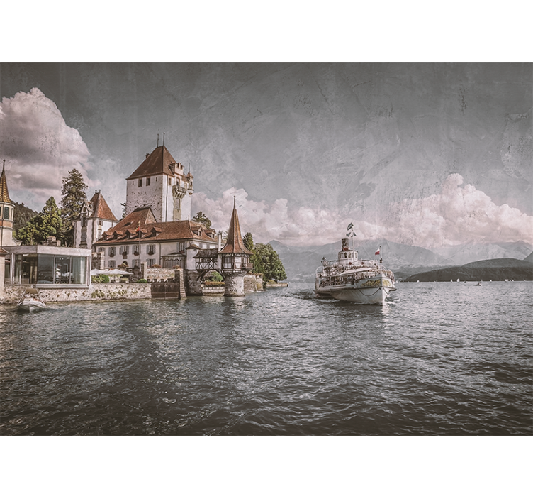 Rollo wohnzimmer klassisches haus am see mit boot - TenStickers