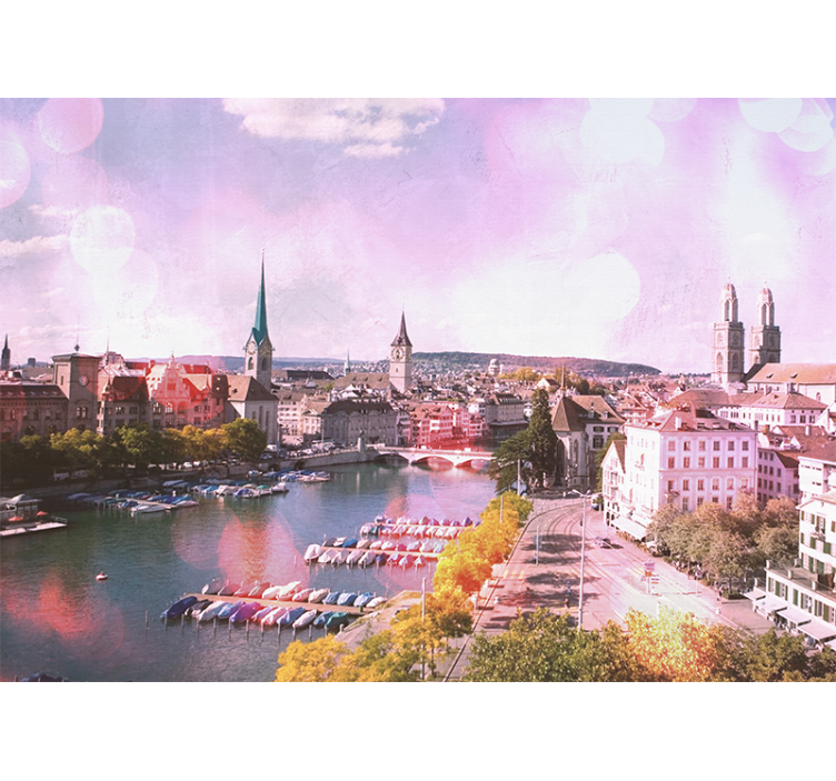 Rollo wohnzimmer mit blick auf zürichs häuser und see - TenStickers