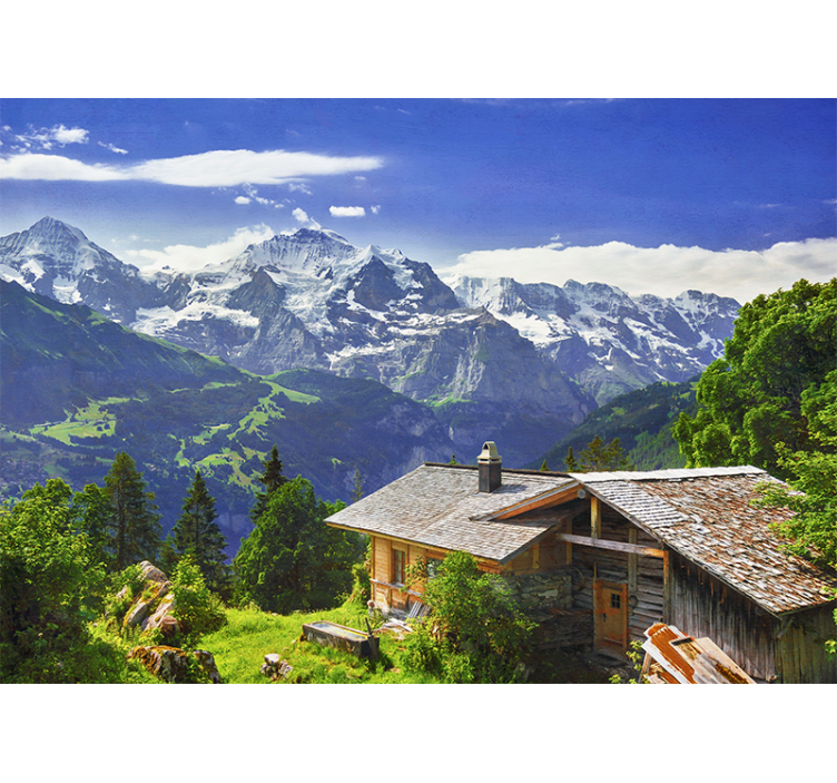 Rollo wohnzimmer grindelwald schneebedeckte berge und wiese - TenStickers