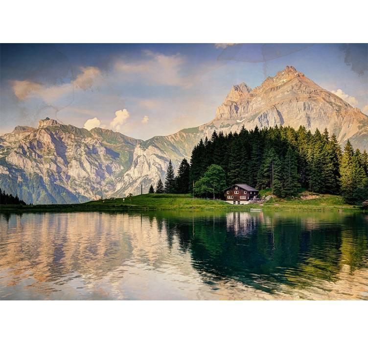 Rollo wohnzimmer haus am see mit bergen im hintergrund - TenStickers