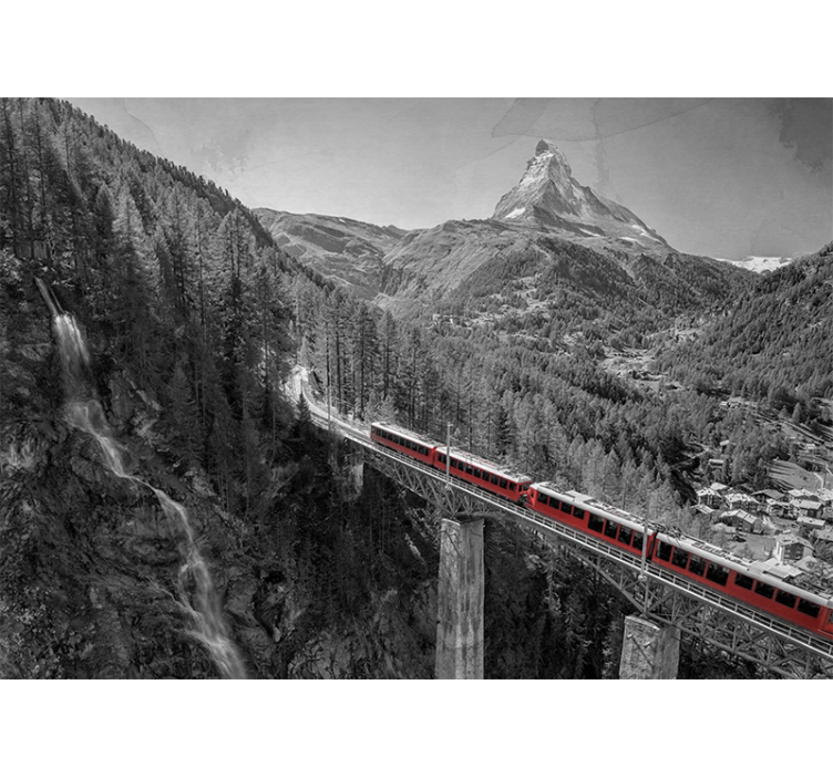 Rollo wohnzimmer mit rotem zug und matterhorn - TenStickers