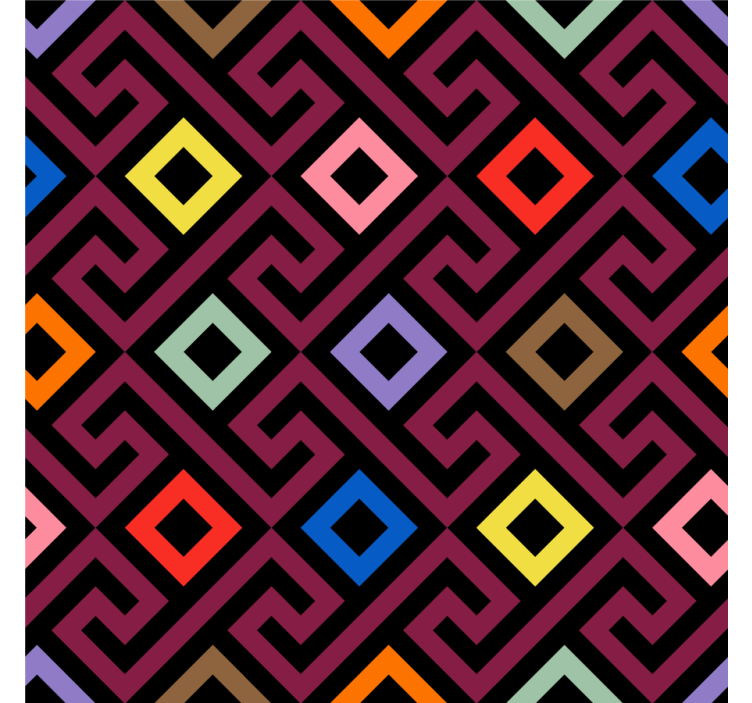 Rollo wohnzimmer mit buntem geometrischen labyrinthmuster - TenStickers