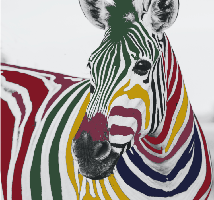 Rollo wohnzimmer mit buntem zebra kunstwerk - TenStickers