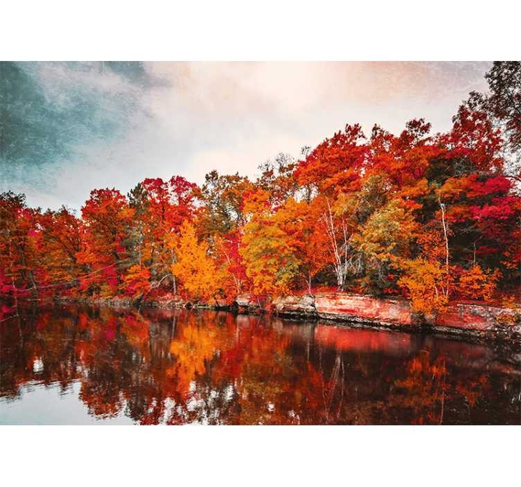 Rollo wohnzimmer herbstwaldspiegel im see - TenStickers