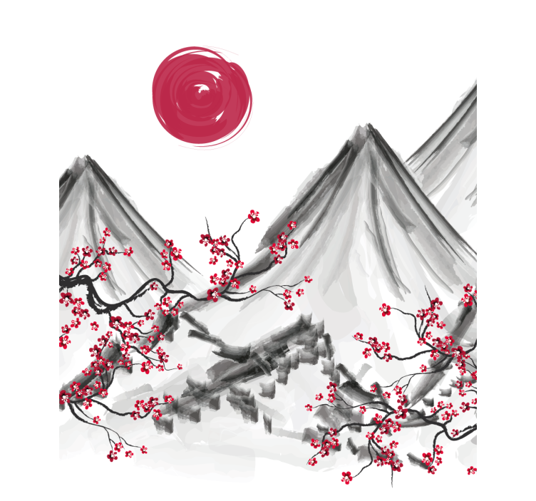 Rollo mit Zeichnungen Rote sonne im japanischen stil - TenStickers