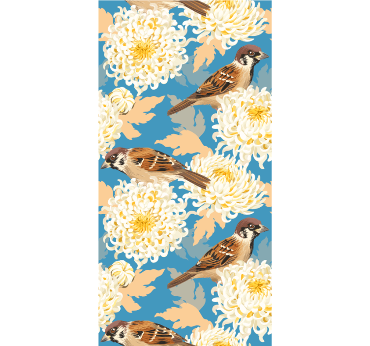 Rollo Fenster Tiermuster bunte blumen und spatzen - TenStickers