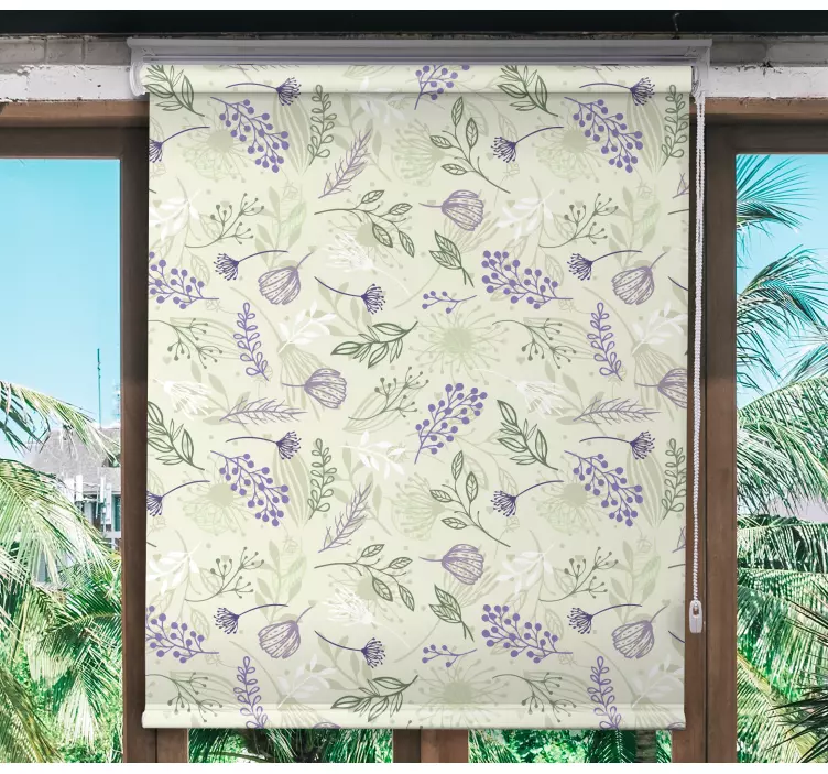 Blumen Rollo Küche Lila blumen auf grünem Hintergrund - TenStickers