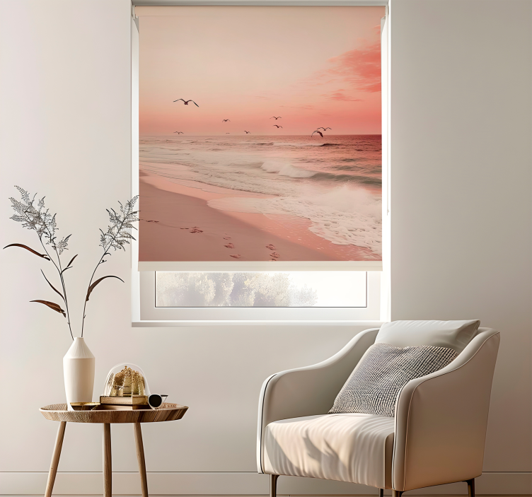 Originelle Rollo Fenster romantisch rosa himmel mit vögeln - TenStickers